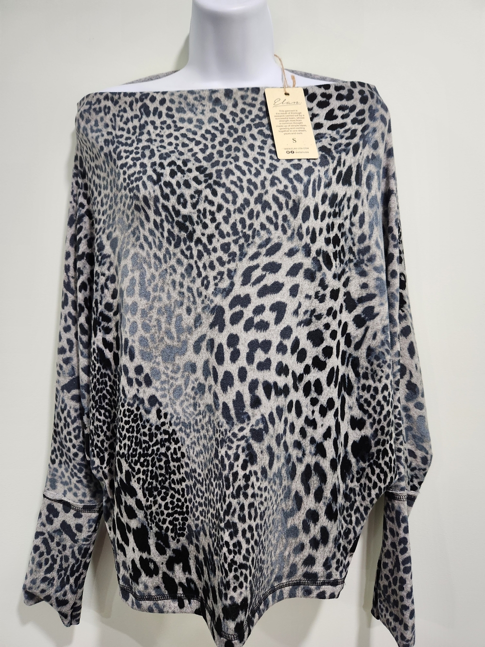 Elan Black and Gray Leopard-Print Off-the-Shoulder Top
